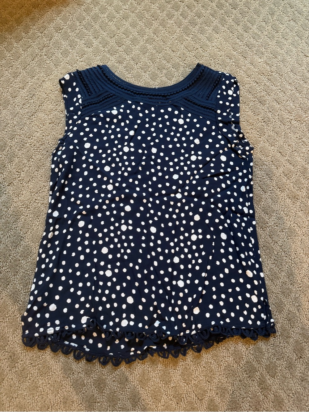 Meadow Rue Navy and White Dot Crochet Trim Shell